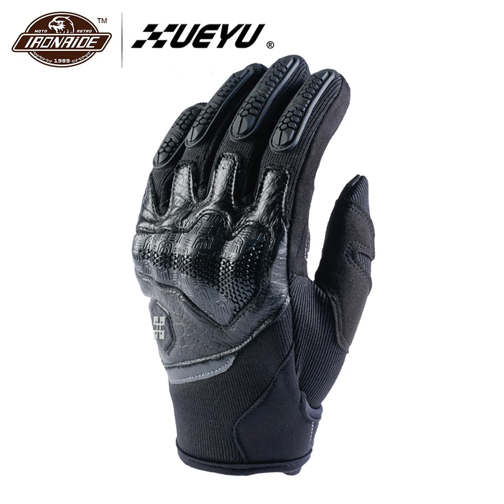XUEYU Genuine Cowhide Leather Motorcycle Gloves Men Motocross Gloves Motorbike Riding Protective Gear Touchscreen Moto Gloves