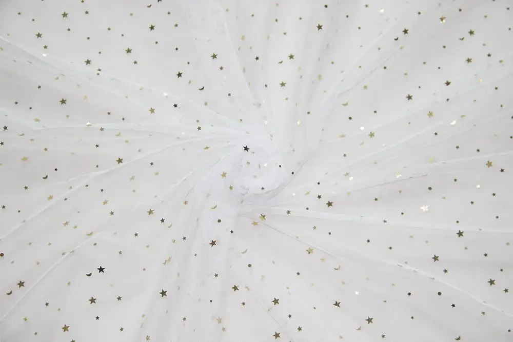 150 см широкая Полиэстеровая сетчатая ткань блестящая Звезда тюль для девочек одежда платье fabic День рождения Свадебное торжество поставки - Цвет: white