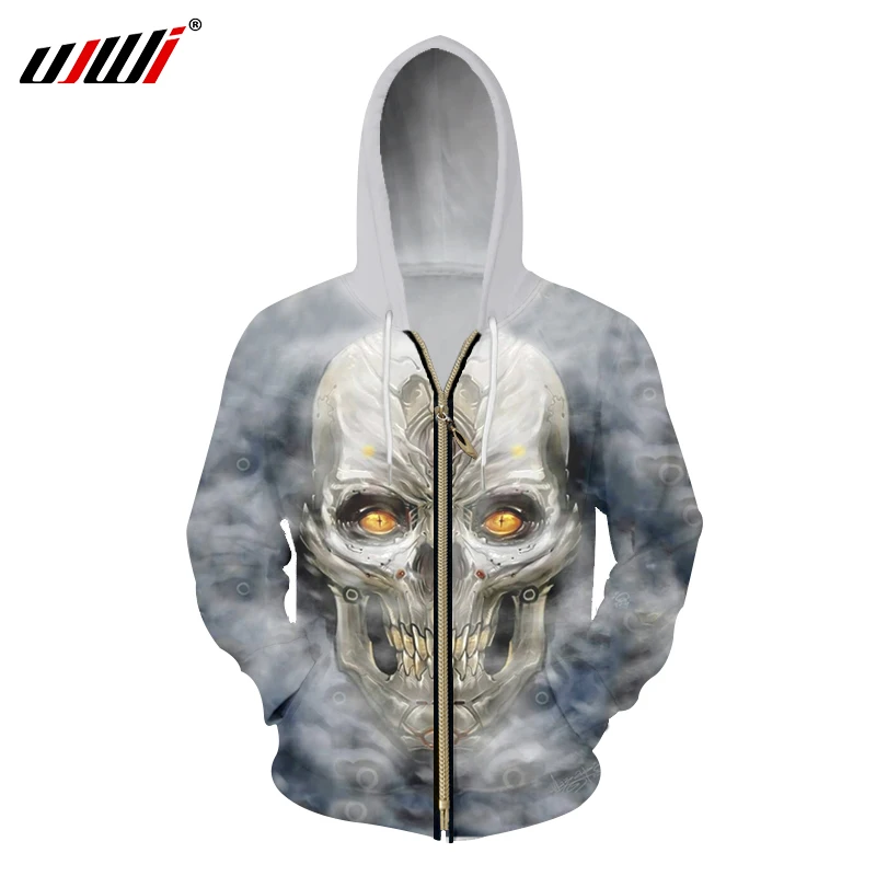 

UJWI Men's Custom Hoodies Oversize 6XL Print Metal Skull 3d Sweatshirts 2018 Fall Spring Zipper Hoodie Hood Pullovers Blouses