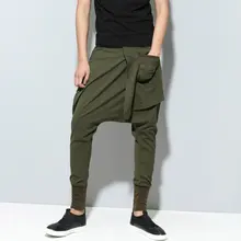 Штаны-шаровары в стиле хип-хоп мужские однотонные уличные Мужские штаны для бега повседневные тонкие брюки с перекрестными ремешками удобные спортивные штаны черные Модные Зеленые