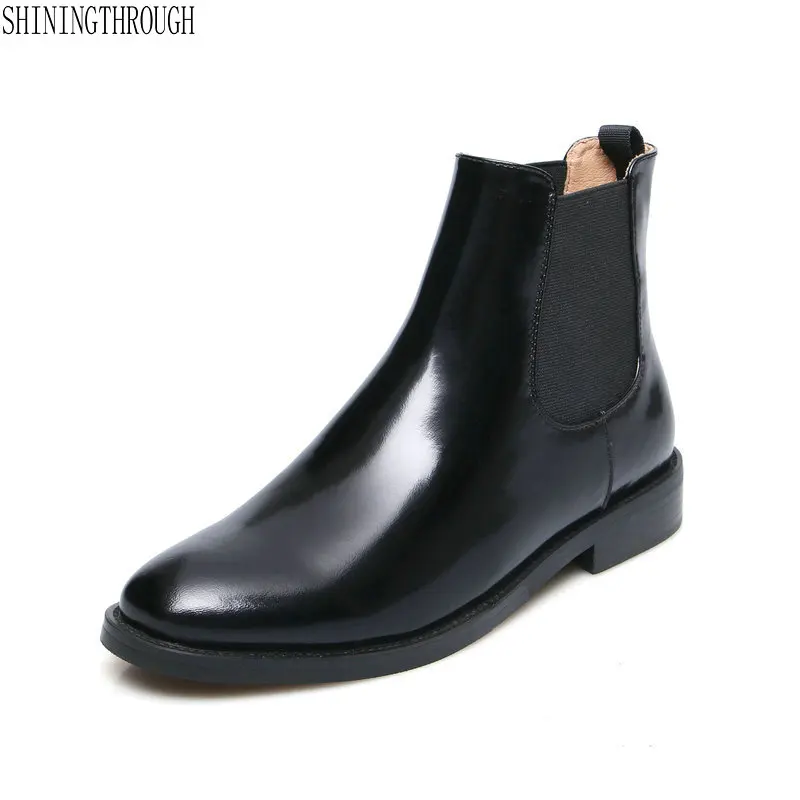 

2018 new genuine leather shoes women runway handmade thick low heels gradient color Chelsea boots concise ankle boots