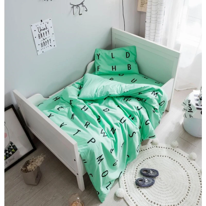 3pcs Baby Bed Set Cotton Colcha Green Pink Letters Pattern