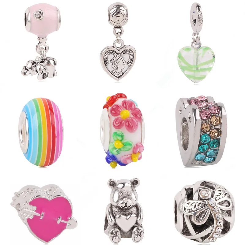 

AIFEILI Silver Color Murano Glass Flower Elephant Love Bead Charms Fit Original Pandora Bracelet DIY Jewelry Making Pandora