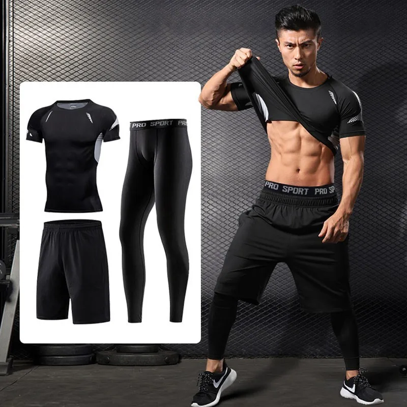 Men Running Sets Compression Sport Suits Quick Dry Workout Clothes Sports Joggers Training Gym Fitness Tracksuits Sportswear Man