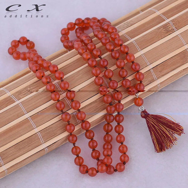 Best Exclusive Pomegranate Red Bead 6MM Natural Stone Long Tassel Necklace Classic Nepal Bead Necklace Long Bohemian String Necklace