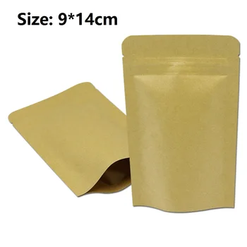 

9x14cm Aluminum Foil Stand Up Kraft Paper Doypack Zip Lock Pack Pouch Food Tea Snack Sugar Coffee Storage Resealable Ziplock Bag