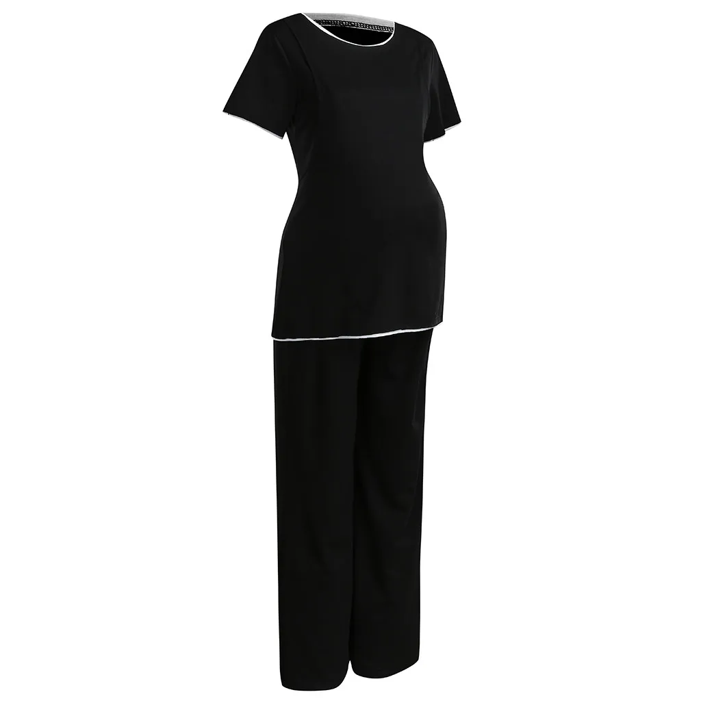 Женский однотонный комплект с коротким рукавом для беременных, топы и штаны, Хлопковая пижама для беременных, больничное платье, пижама высокого качества