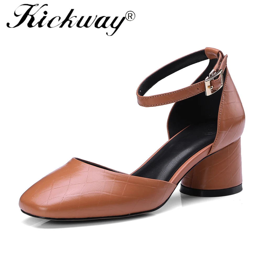 

Kickway HOT Sale 2018 New Arrive Sandals Women Shoes Square Med heel Dress Shoes Fashion Summer Square Toe Ladies Shoes Size 42