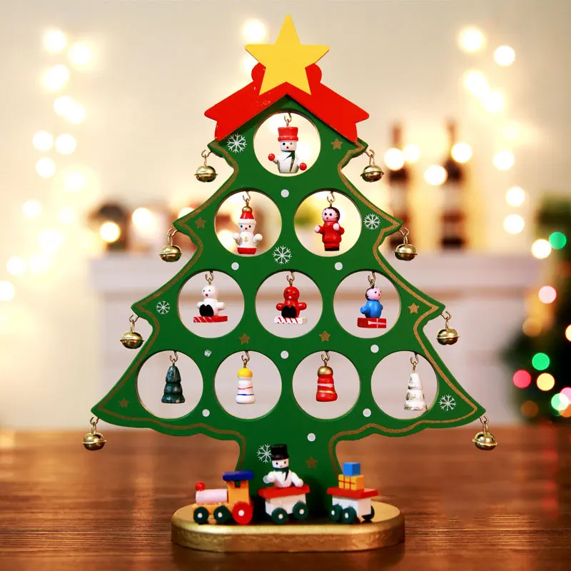 

2018 New Hot Christmas Tree Pendant for Home Decoration Wooden with Mini Drop Ornaments Snowman Bells Xmas Craft Gift for Kids