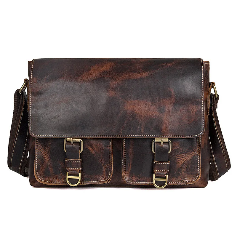 

High-end quality new 2018 men's bag Vintage imported genuine leather shoulder diagonal package Crazy horse bag free shipping
