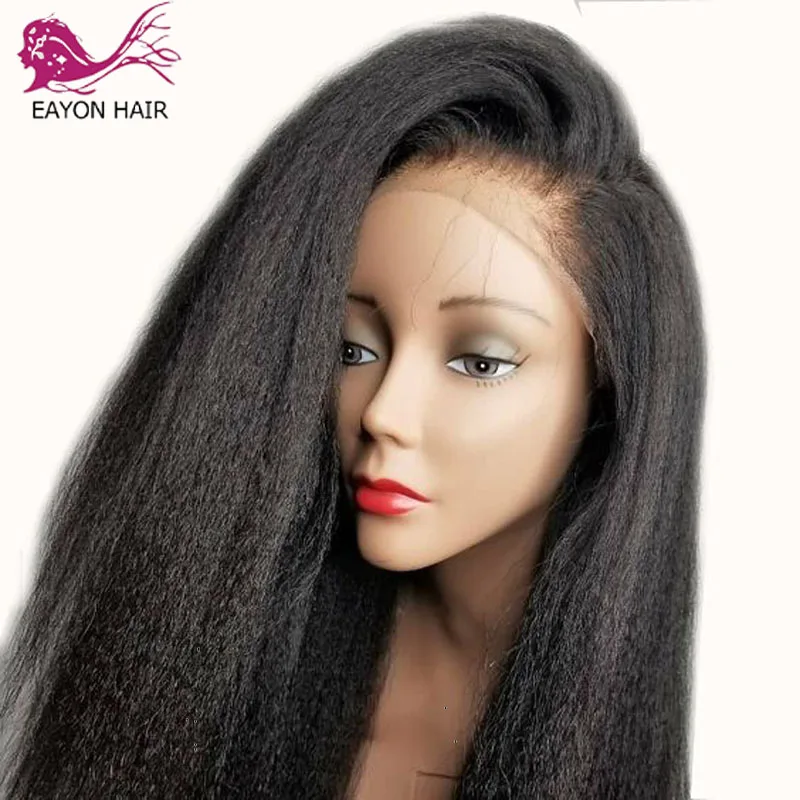 

EAYON 13x6 Yaki Straight Lace Front Human Hair Wigs Preplucked With Baby Hair Peruvian Remy Hair Wig 130% For Women