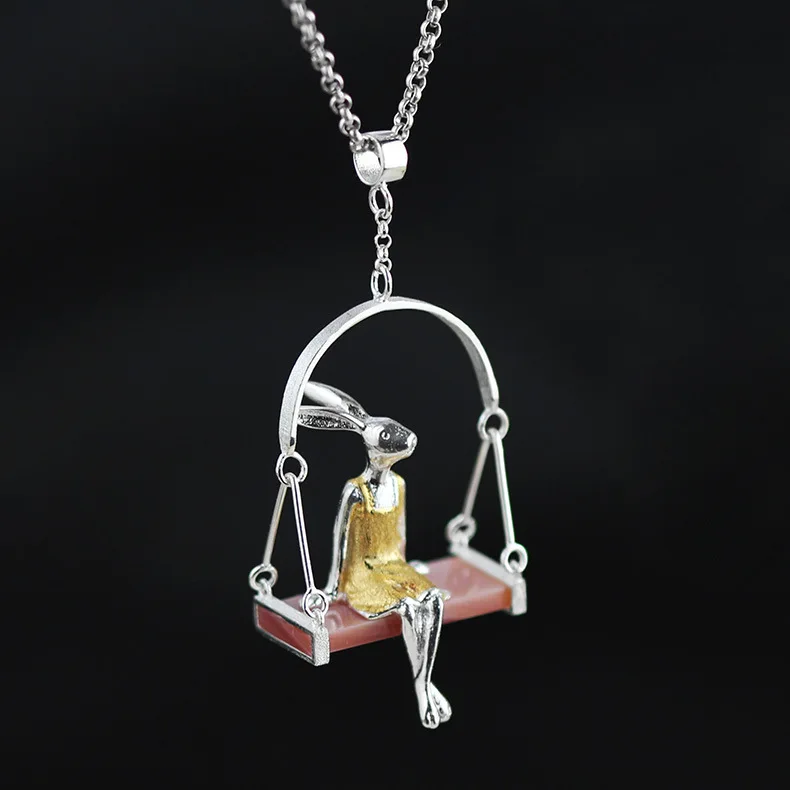 

Fashion Rabbit Pink Swing 925 Sterling Silver Shell Pendant