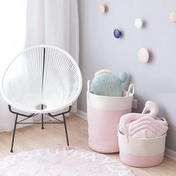 

2Pcs Nordic Style Cotton Storage Laundry Basket Baby Kid's Room Decor Basket with Handle