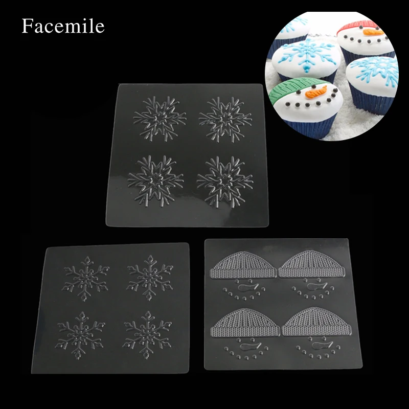  Facemile 3PCS Winter Christmas Cupcake Cookie Cake Texture Tops Texture Mat Fondant Cake Mold Bakin