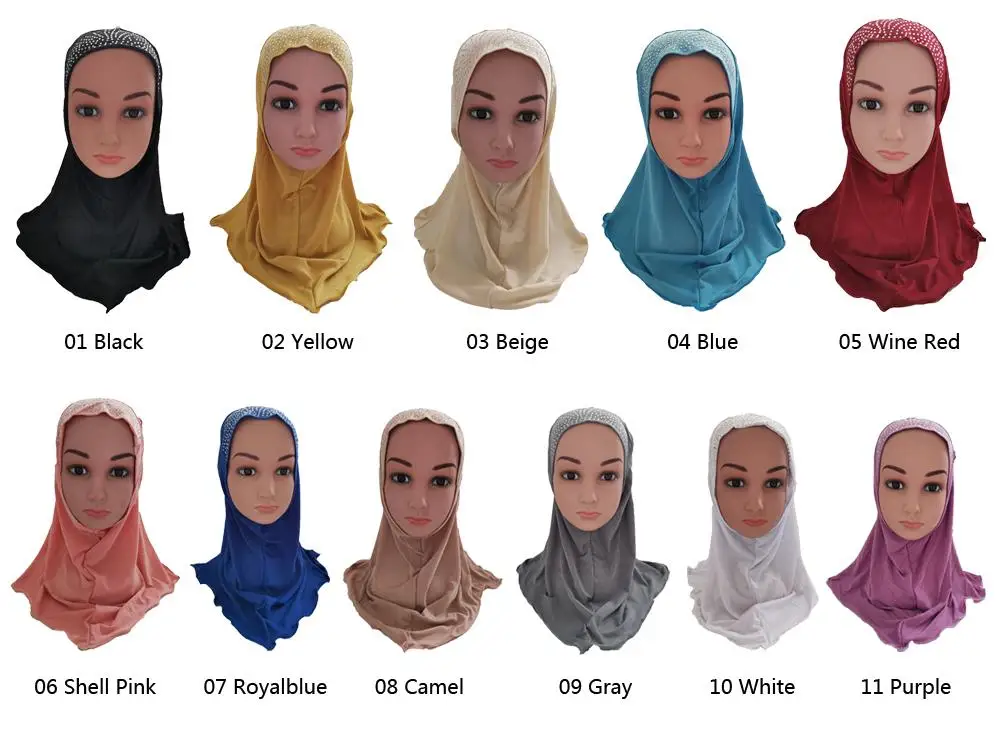 Цельный мусульманский детский хиджаб для девочки со стразами с кисточками Шарф Шаль Обертывание исламский головной платок Арабская шапочка для молитвы головной убор