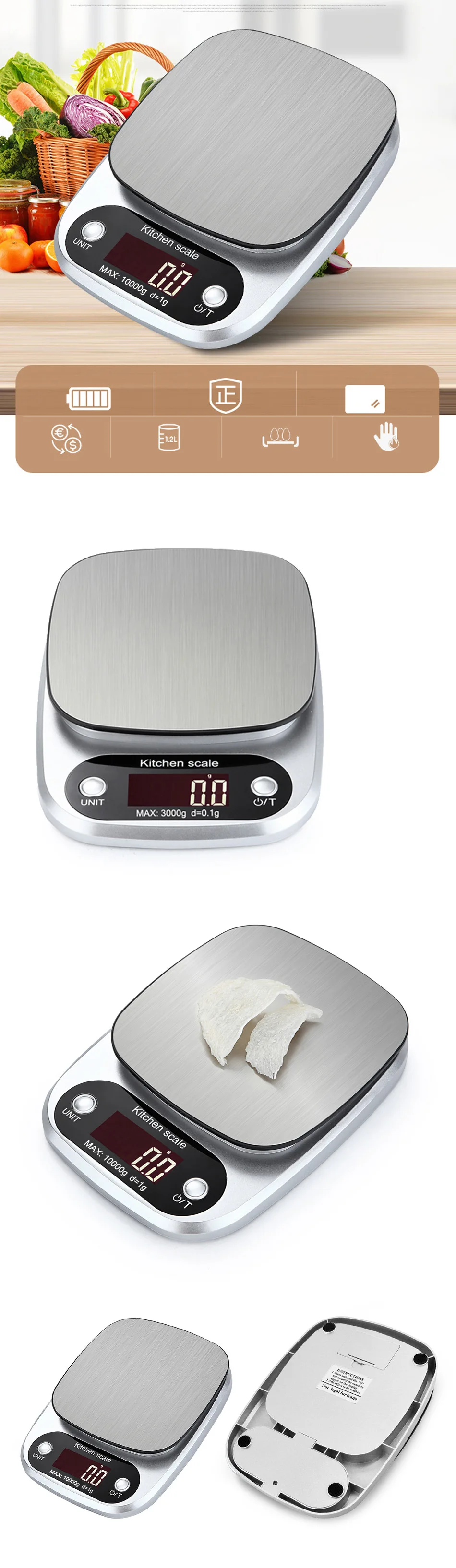 10 кг/3 кг ЖК-подсветка цифровые кухонные весы из нержавеющей стали электронные весы для приготовления пищи баланс измерения веса