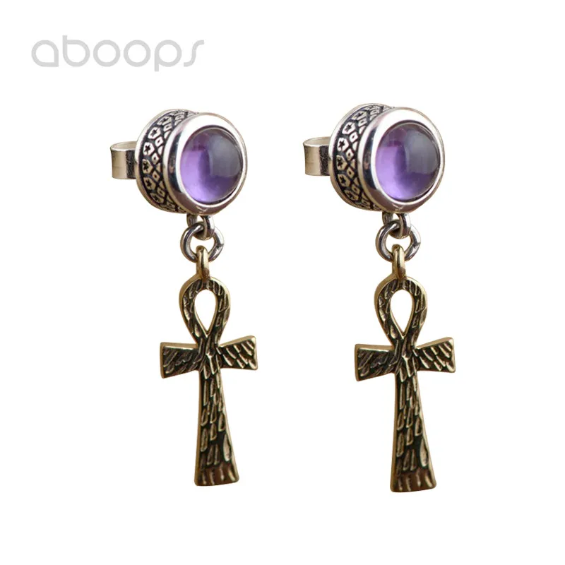 

Fashion 925 Sterling Silver Angel Wing Charm Dangle Earrings with Purple Stone for Women Girls Free Shipping