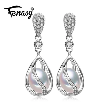 

FENASY cage Pearl drop earrings for women Anniversary gift 925 Sterling Silver earrings Pearl Jewelry retro tassel earrings