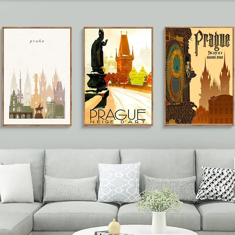 Поп-арт, холст для путешествий в Праге и Праге, картины в винтажном стиле, крафт-плакаты, наклейки на стену с покрытием, домашний декор, подарок