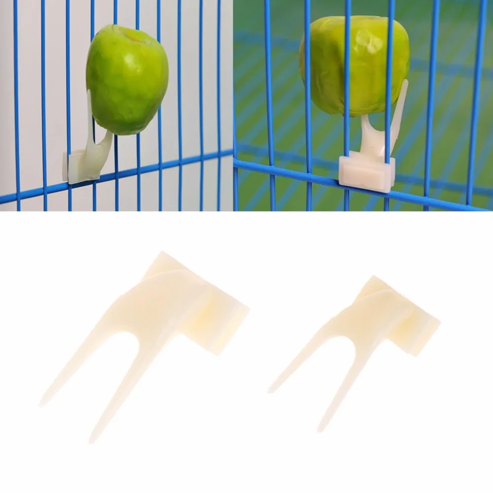 2Pcs Birds Parrots Fruit Fork Pet Supplies Plastic Food Holder Feeding On Cage
