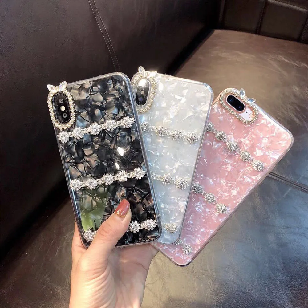 

New luxury DIY crystal Laser Rhinestone Back Cover For iPhone 6 6s 7 Plus 8 Plus X Phone case Soft TPU silicon Fundas Coque
