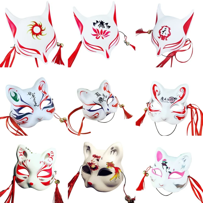 Маска лисы, ручная роспись, японская маска, половина лица, ПВХ, маска лисы, маскарадный фестиваль, мяч, кабуки, Kitsune, маски, косплей, костюм