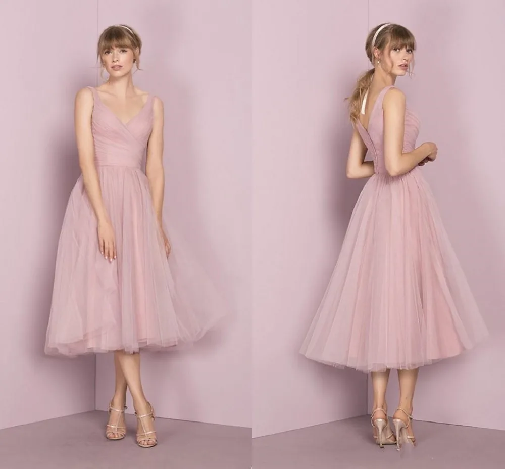 blush short bridesmaid dresses
