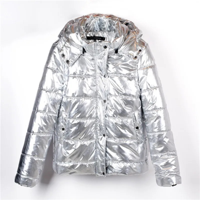 

Winter Down Jacket Women Coat Silver Metal Ladies parka mujer Fashion Winter Warm Coat Dames Abrigos Mujer Invierno