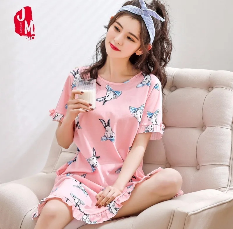 2018 New Cotton Nightgown Women Sweet Girl Lounge Cute Nightdress