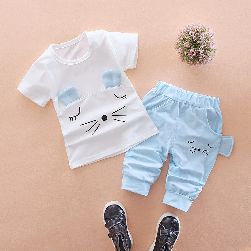Baby Girl Clothes 2017 Korean Summer Cute Short Sleeved T-shirt Tops + Pants 2PCS Children's Outfits Kids Bebes Jogging Suits