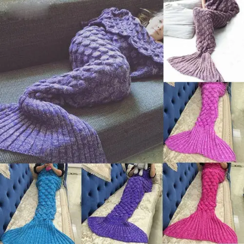 

USA Adult Mermaid Tail Sofa Blanket Super Warm Hand Crocheted Knitted Quilt Rug