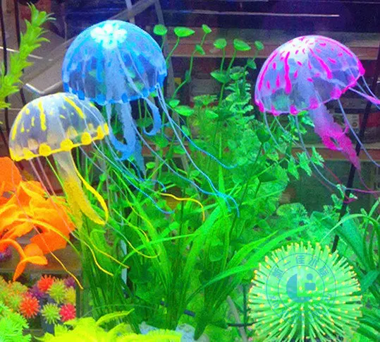 

New Green material Artificial Silicone Vivid Jellyfish Glowing Effect Fish Tank Aquarium Decoration Ornamen 3size 6 color supply