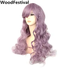 WoodFestival Taro фиолетовый синтетический парик длинные волнистые косплей женские термостойкие парики с челкой