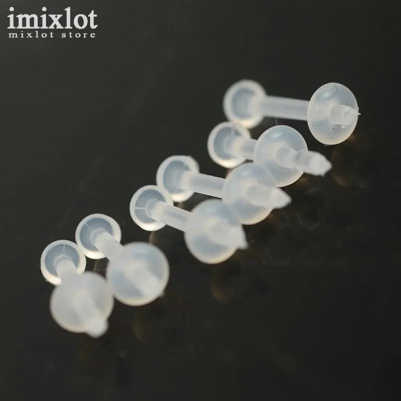 Imixlot 100PCS 16G Flexible Lip Piercing Body Jewelry Acrylic PTFE Piercing Clear Transparent