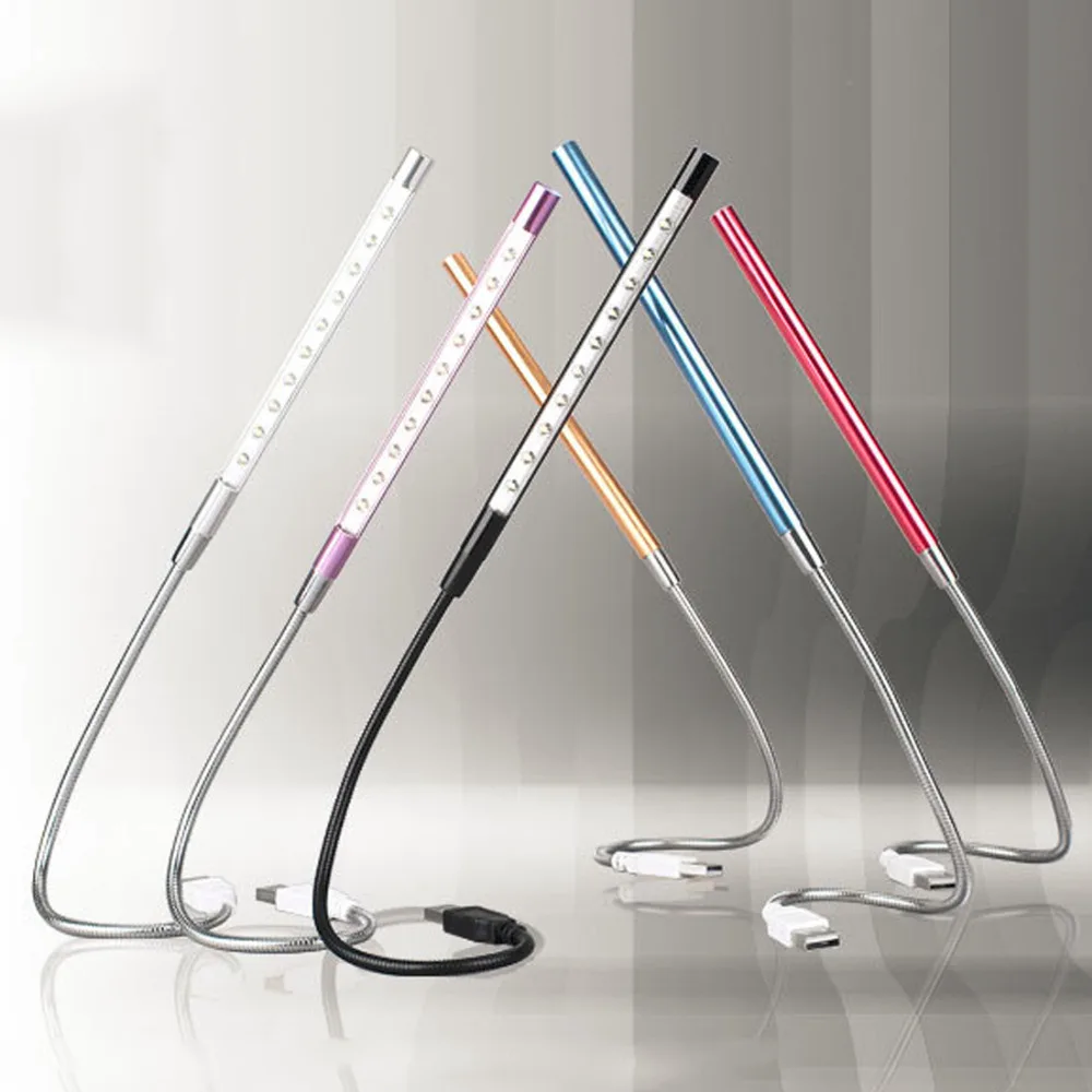Metal Material USB LED Book Light 10 LEDs Flexible 6 colors Lamp for