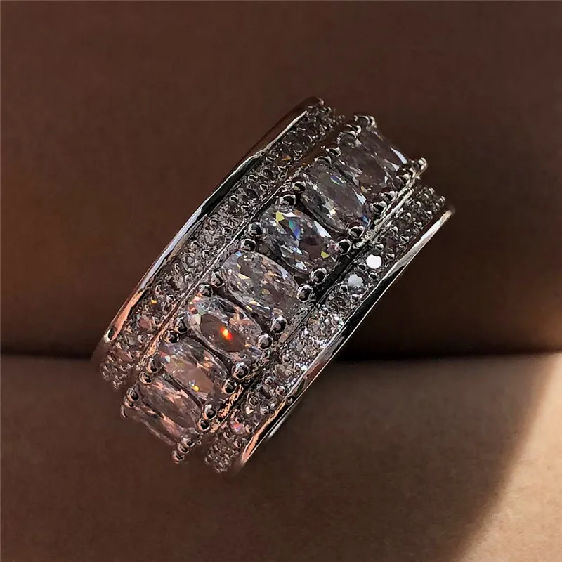 

Luxury Female Zircon Stone Ring Vintage Silver Color Crystal White Ring Promise Wedding Engagement Rings For Women