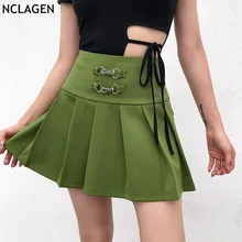 NCLAGEN/ г. Летняя плиссированная мини-юбка с металлическими пряжками для девочек, армейский зеленый цвет вечерние Клубные уличные модные тренировочные костюмы женские юбки