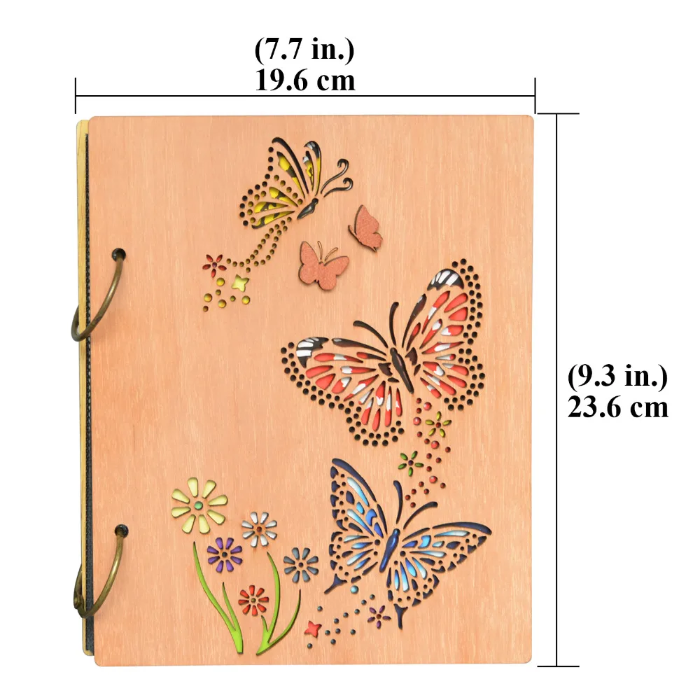 Giftgarden 4x" гравировкой Деревянный чехол Винтаж бабочка фотоальбом фотография книга Подарок Фотоальбом для 120 фотографии