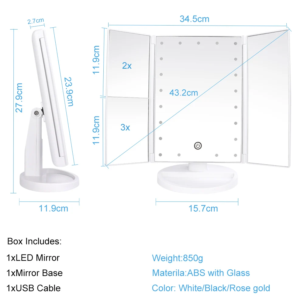 21 Светодиодная Складная Лампа светящееся зеркало для макияжа 1X/2X/3X увеличительное 180 градусов вращающееся регулируемое настольное
