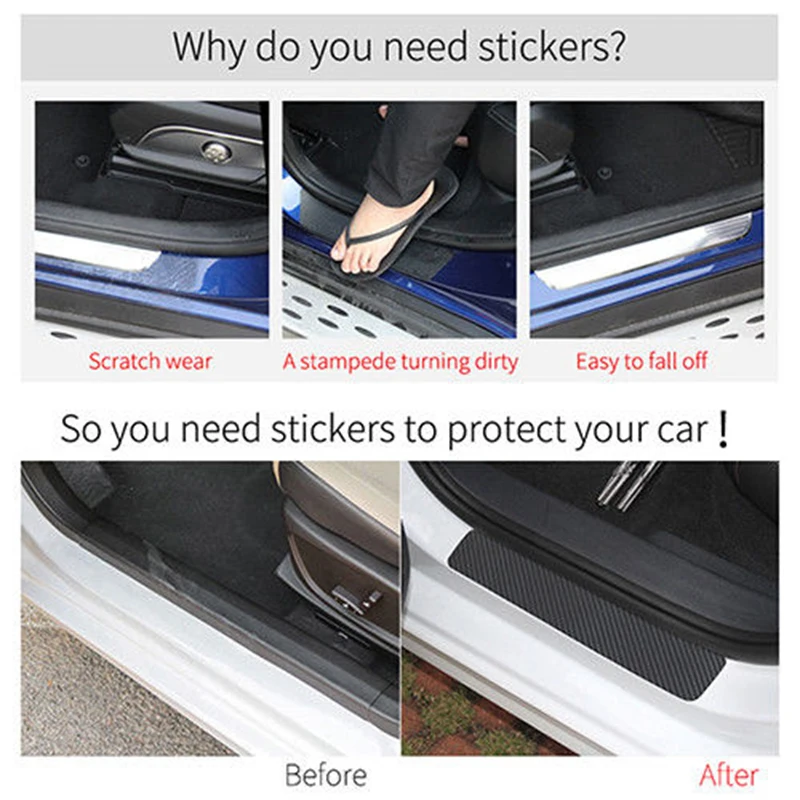 

4x Car Door Sill Scuff Pedal Protector Carbon Fiber Stickers Anti Scratch Blue