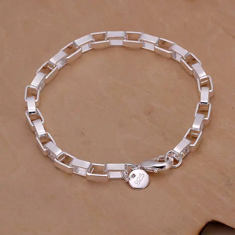 

New arrival New Silver Jewelry Silver plated Cuff Chain Charm Big long box Bracelet Jewelry Bracelet SMTH203