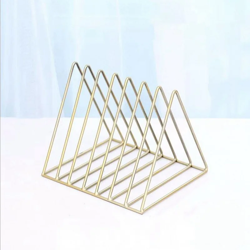 

Nordic triangle simple wrought iron desktop storage rack shelf file magazine storage box office rack jewelry(gold)