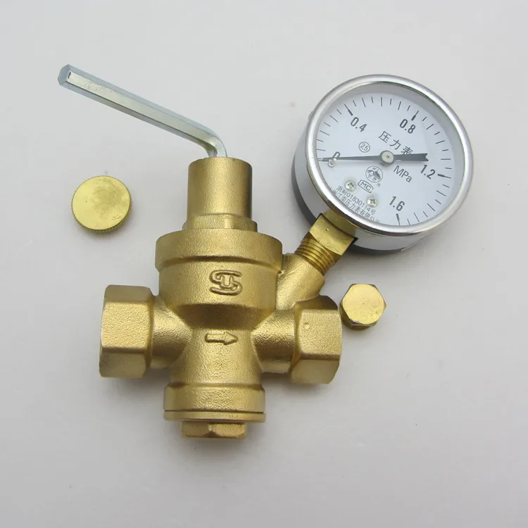 1/" DN15 КСД латунь снижение давления воды клапан с манометром, Женский клапан, сохраняющий давление, редукционный клапан