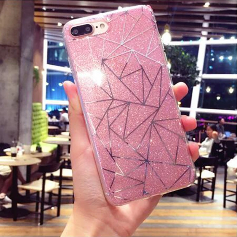 

Luxury Shinning Glitter Cases For iphone 6 6s 7 8 Silicone Soft 3D Girl Line Art Pink White Back Cover For iphone 5 5s 5se Bags