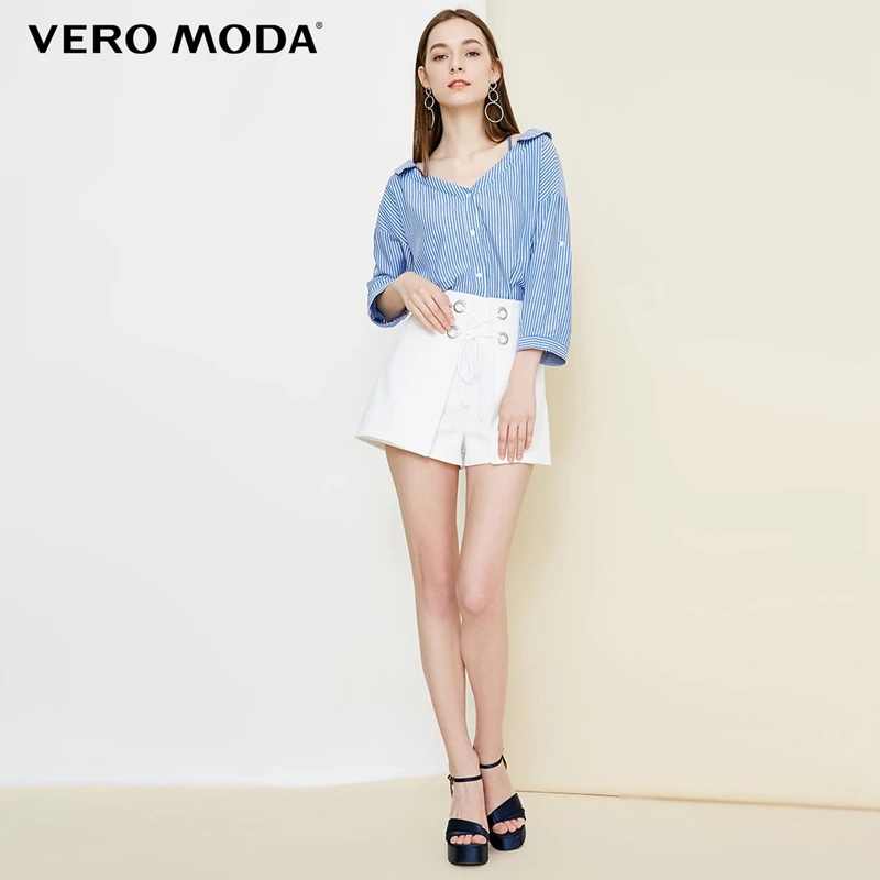 Женская рубашка в полоску с рукавами 3/4 и воротником на шнуровке Vero Moda | 318331525|
