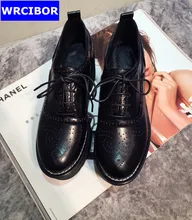 Genuine leather Platform Flat Oxford Shoes font b Woman b font Flats 2017 Fashion Fretwork Vintage