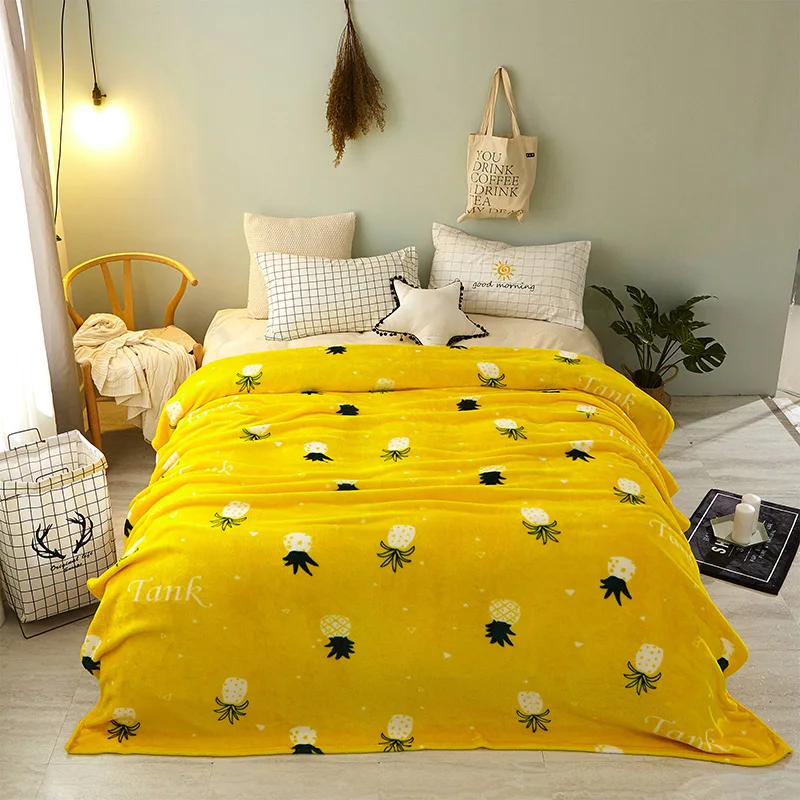 150x200 см теплое желтое Флисовое одеяло с рисунком ананаса для дивана мягкое покрывало на кровать LREA40