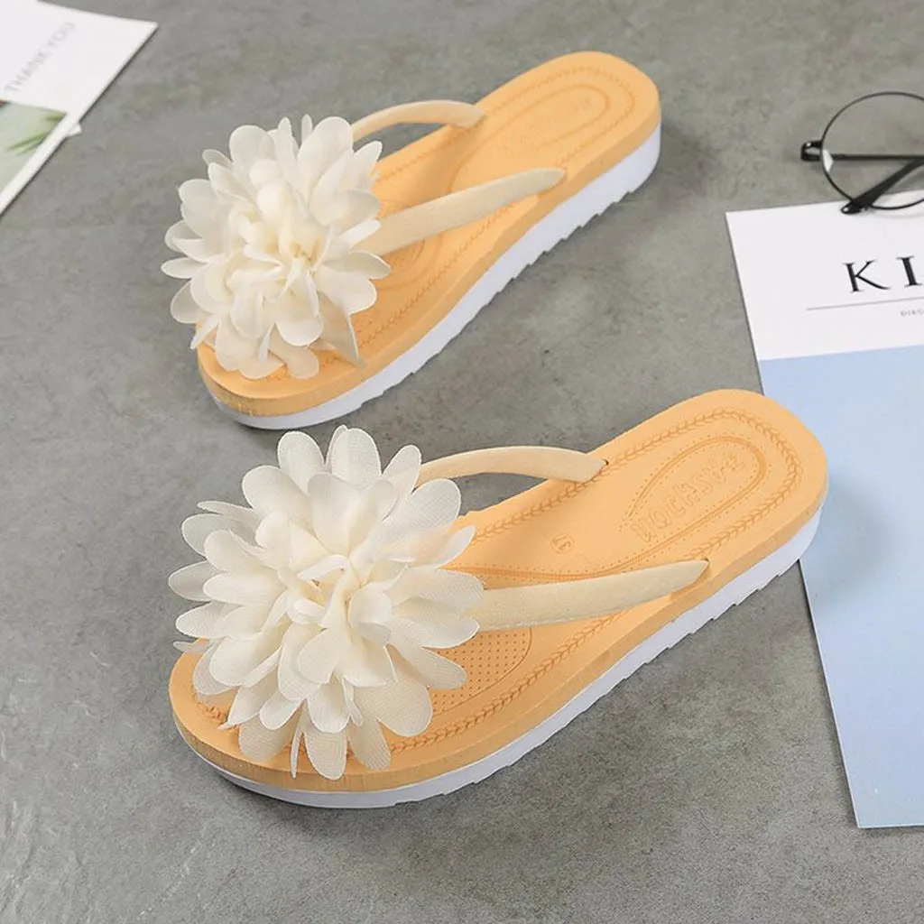 

Fashion Summer Pin-toe Women's Shoes Large Flowers Flat Bottom Beach Shoes Herringbone Sandals And Slippers Zapatos De Mujer 30