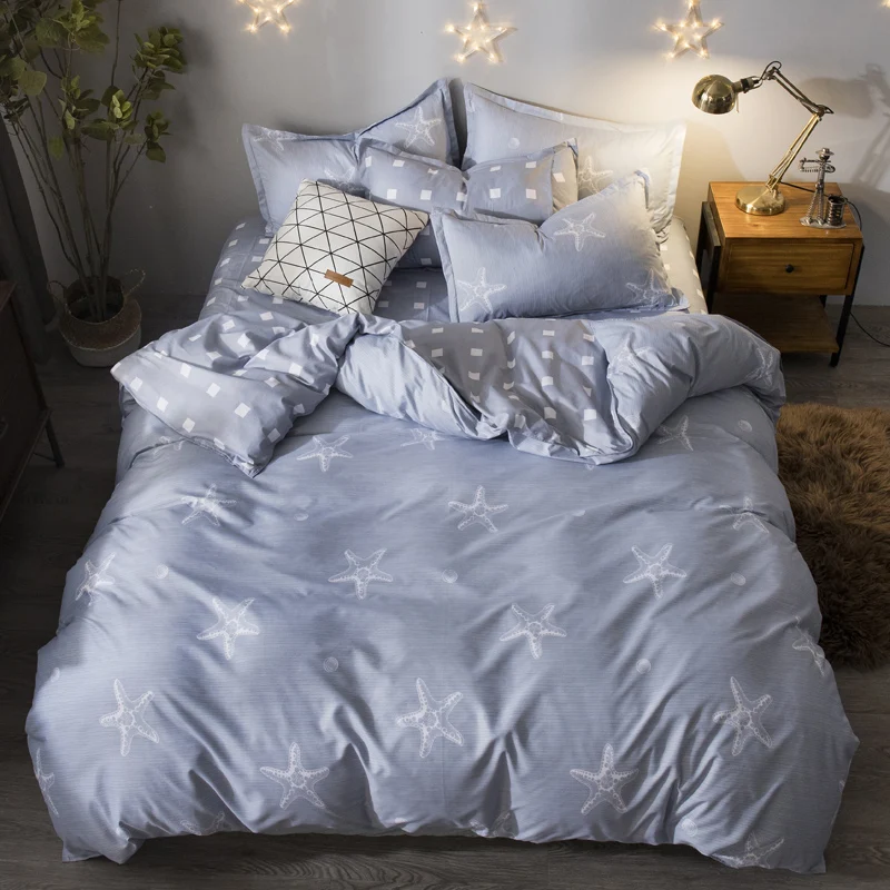 

Bedding Set Luxury Purple Large Plaid Pattern 4Pcs Family Set Include Bed Sheet Duvet Cover Pillowcase Boy Room Flat Sheet Set