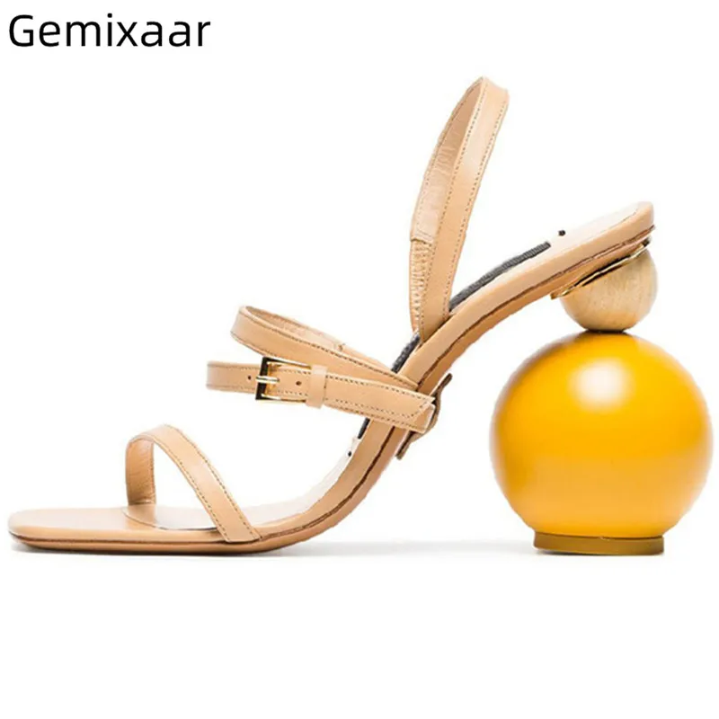 

Strange Ball Heel Women Sandals Open Toe Narrow Band T-show Sandalias Comfy Insole Asymmetry Heel Sandals Woman Sandalias Mujer